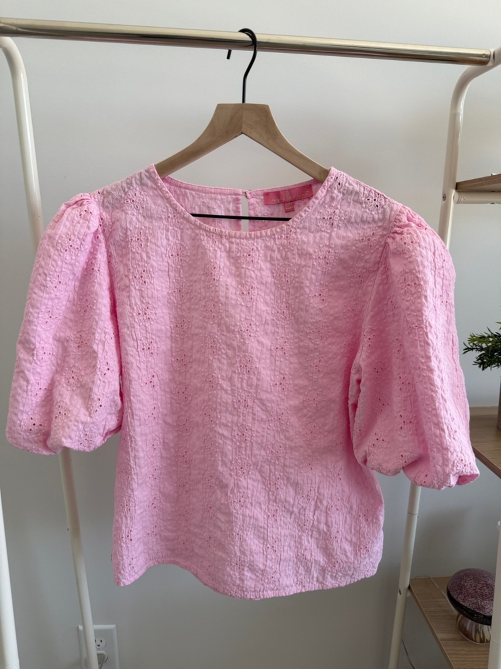 Simply Southern Pink Eyelet Puff-Sleeve Top
